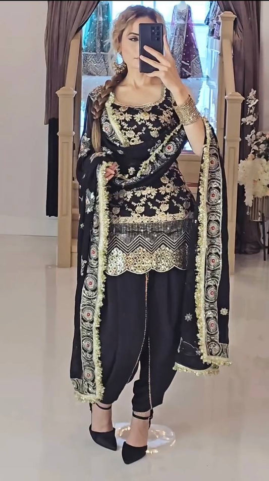 Black Patiala Suit with Antique Gold and Embroidery