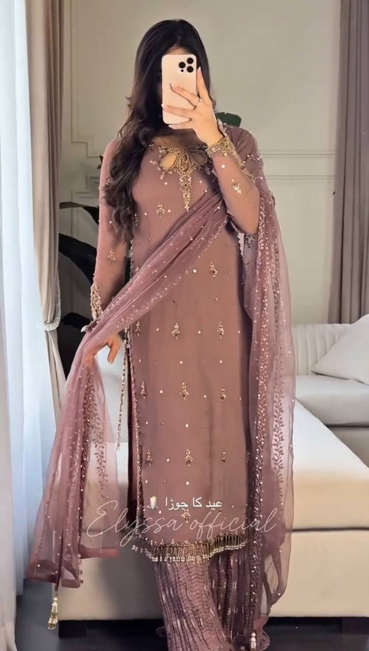 Blush Elegance Embroidered Pink Suit with Dupatta