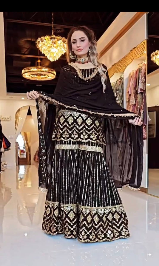 A Captivating Showcase of a Woman in Bold Black and Vibrant Yellow Attire