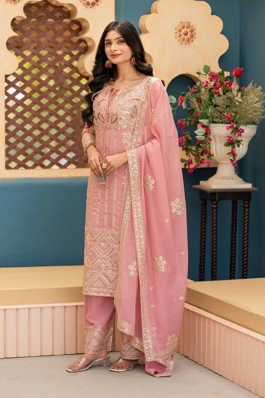 Blush Elegance Embroidered Pink Salwar Suit with Dupatta