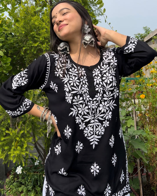 Women's Luxurious Soft Rayon Chikankari Short Kurti – Elegant, Breathable & Perfect for Every Occasion!