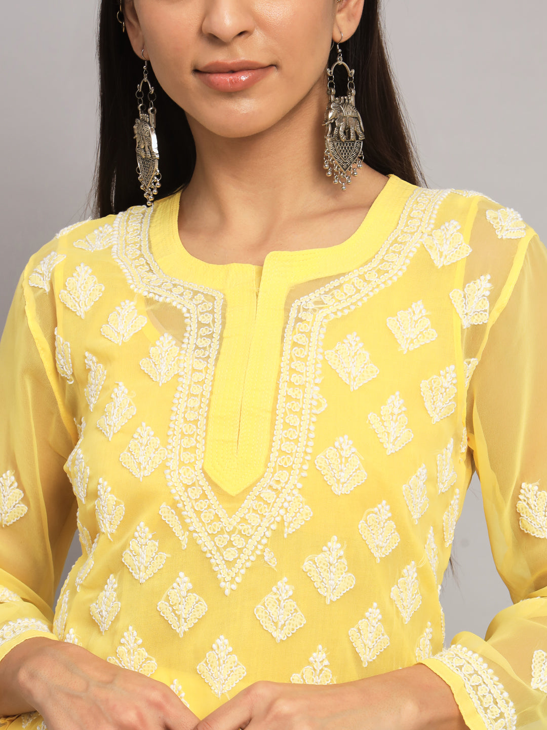 Women's Chiffon Georgette Chikankari Booti Jaal Kurti With Matching Cotton Inner