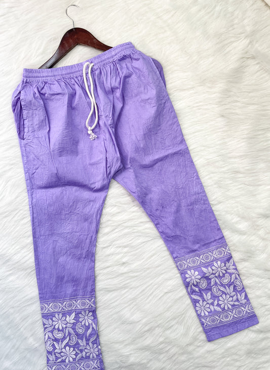 Dyed Cotton Chikankari Kurti & Lycra Pant Set, Pockets Both Side of the Pant
