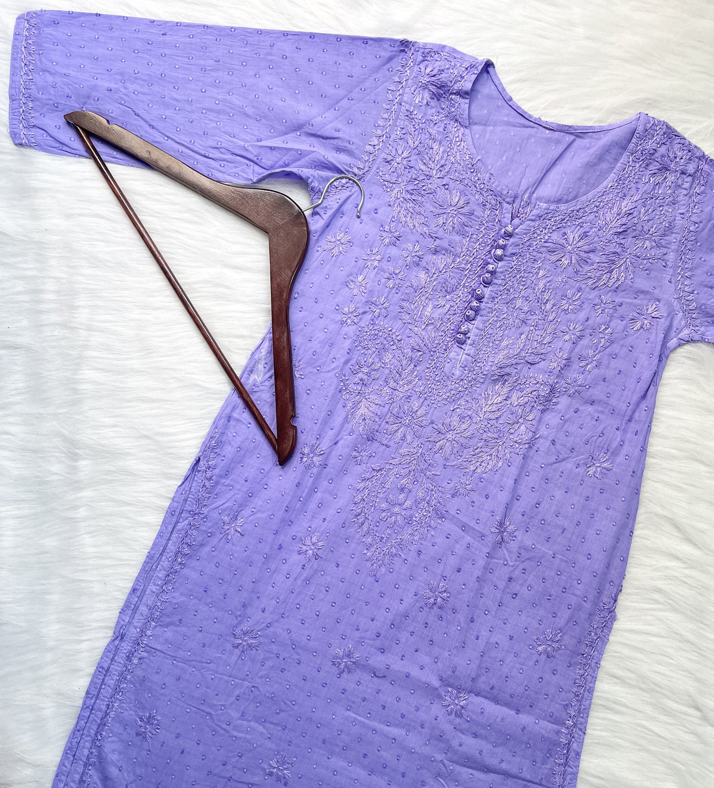 Dyed Cotton Chikankari Kurti & Lycra Pant Set, Pockets Both Side of the Pant