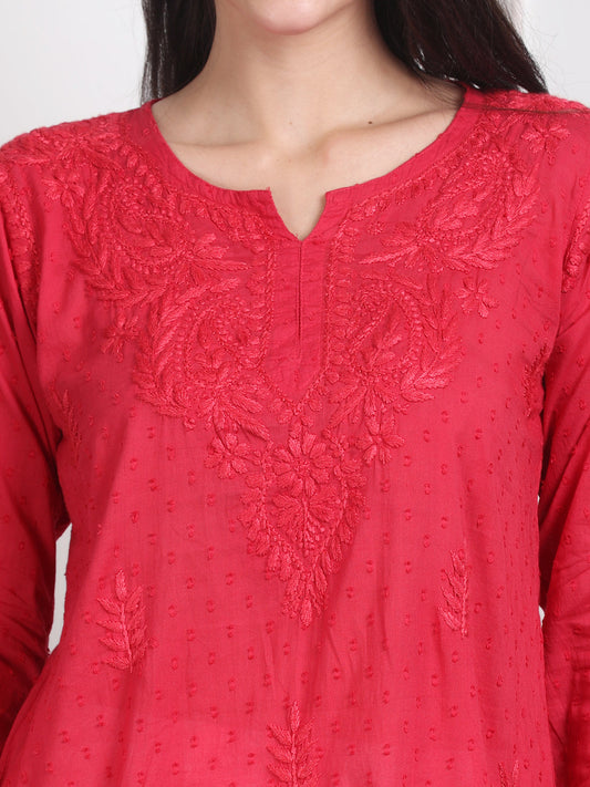 Elegant Women's Dyed Lucknowi Chikankari Short Top – Pure Cotton, Handcrafted Beauty in Stunning Shades