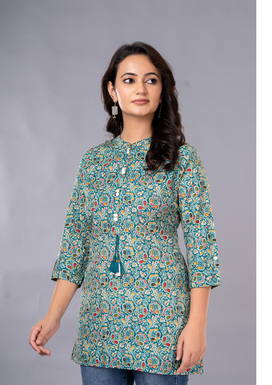 Women's Premium Designer Straight Short poly Cotton Kurti with Front Buttons