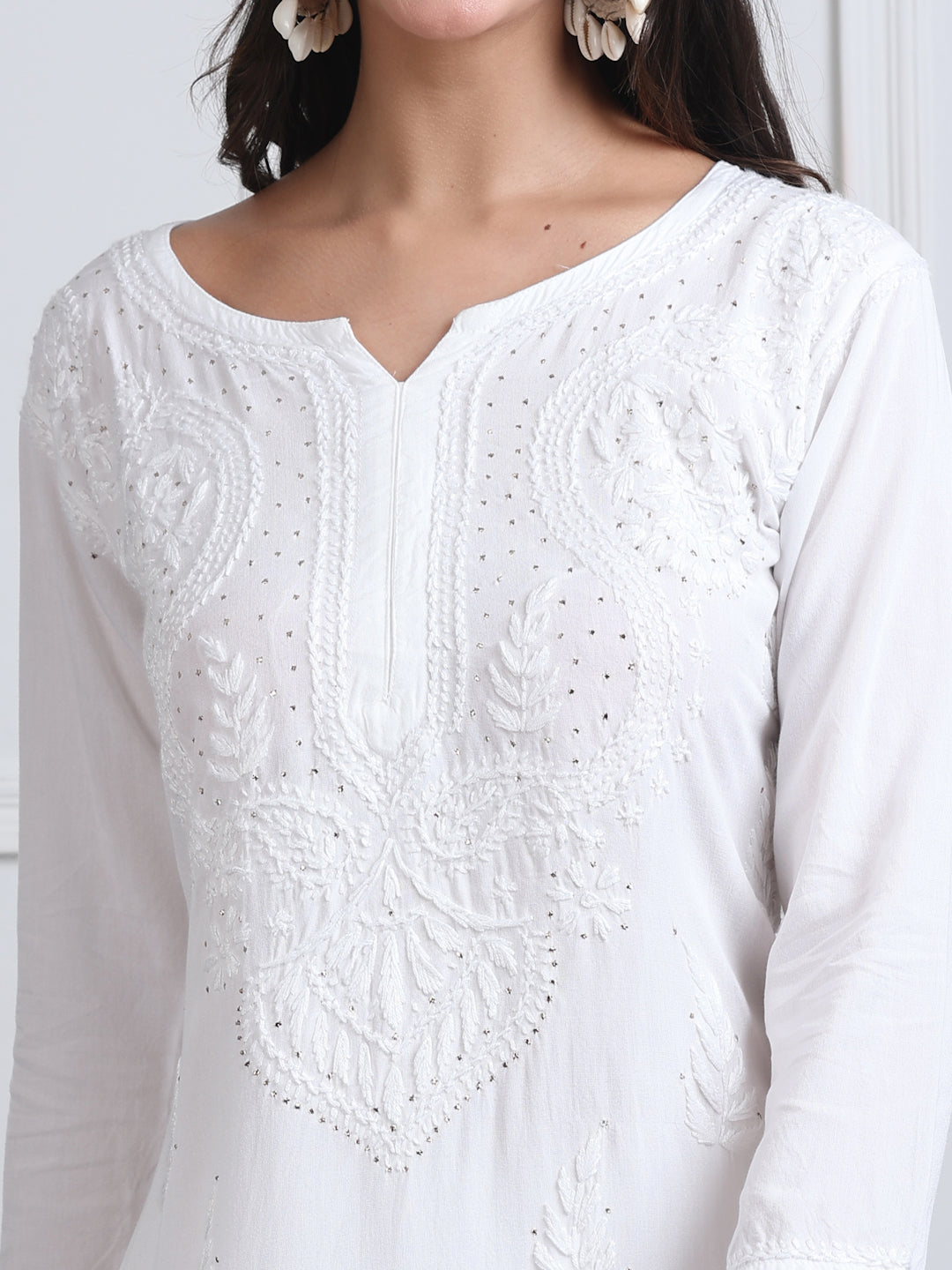 Elegant Super Comfy 3D Handwork Rayon Chikankari Kurti with Muquesh Embellishments