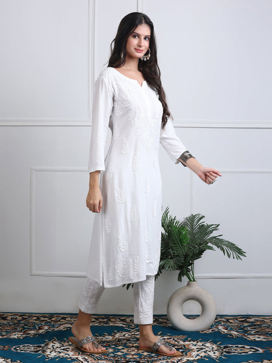 Elegant Super Comfy 3D Handwork Rayon Chikankari Kurti with Muquesh Embellishments