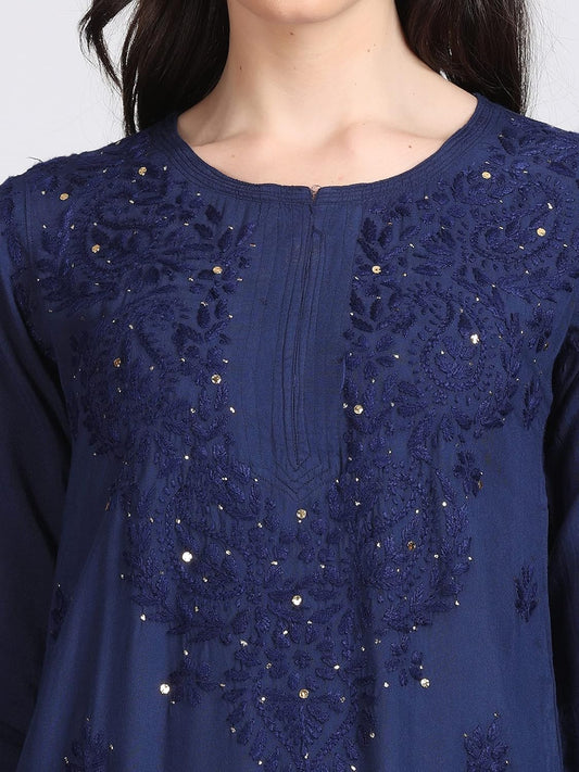 Super Comfy Rayon Chikankari Kurti with Muquesh Embellishments