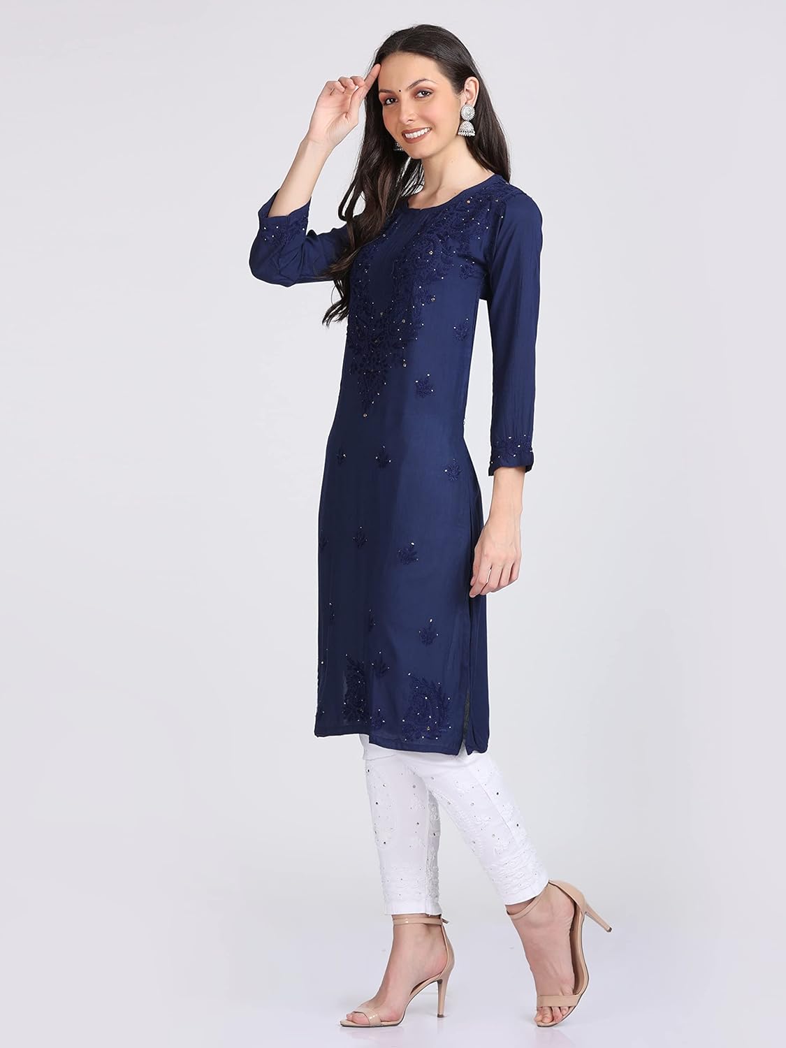 Super Comfy Rayon Chikankari Kurti with Muquesh Embellishments