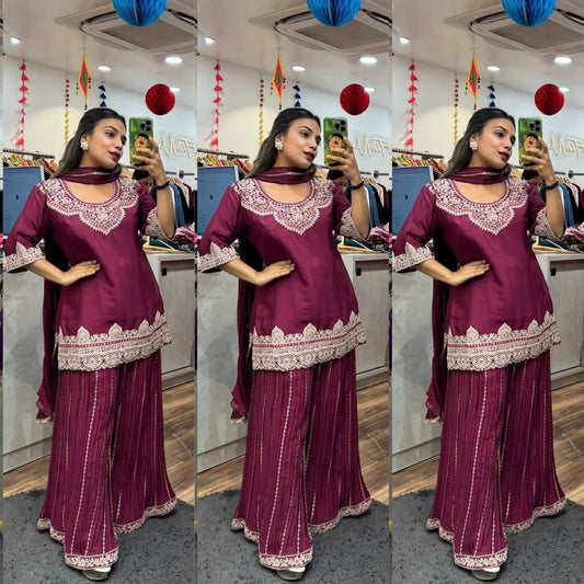 Designer Party Wear Look Top , Sharara Plazzo and Dupatta