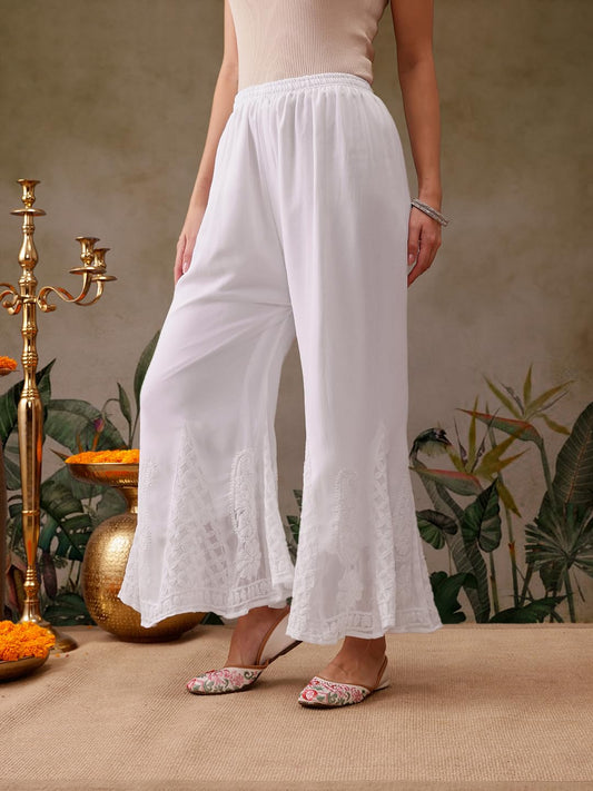 Flared Kalidaar Chikankari Georgette Sharara With Lining Attached Inside the Sharara