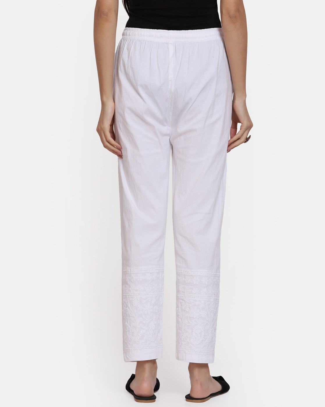 Women's Chikankari Stretchable Cotton Lycra Pants with Both Side Pockets