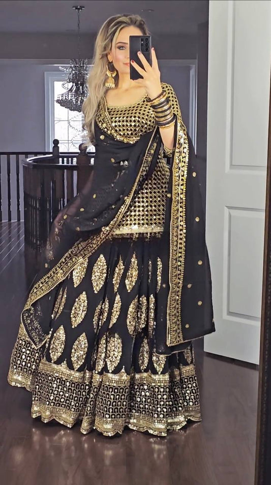 Black Colour Fox Georgette Top Lehenga and Dupatta With Heavy Embroidery Work Set