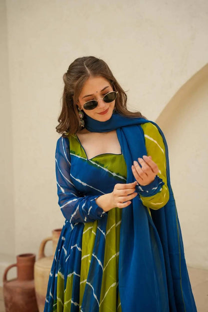 ORGENZA MULTI COLOUR ANARKALI SUIT SET