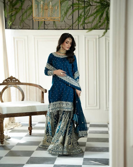 Dual Elegance A Woman in Blue and Red
